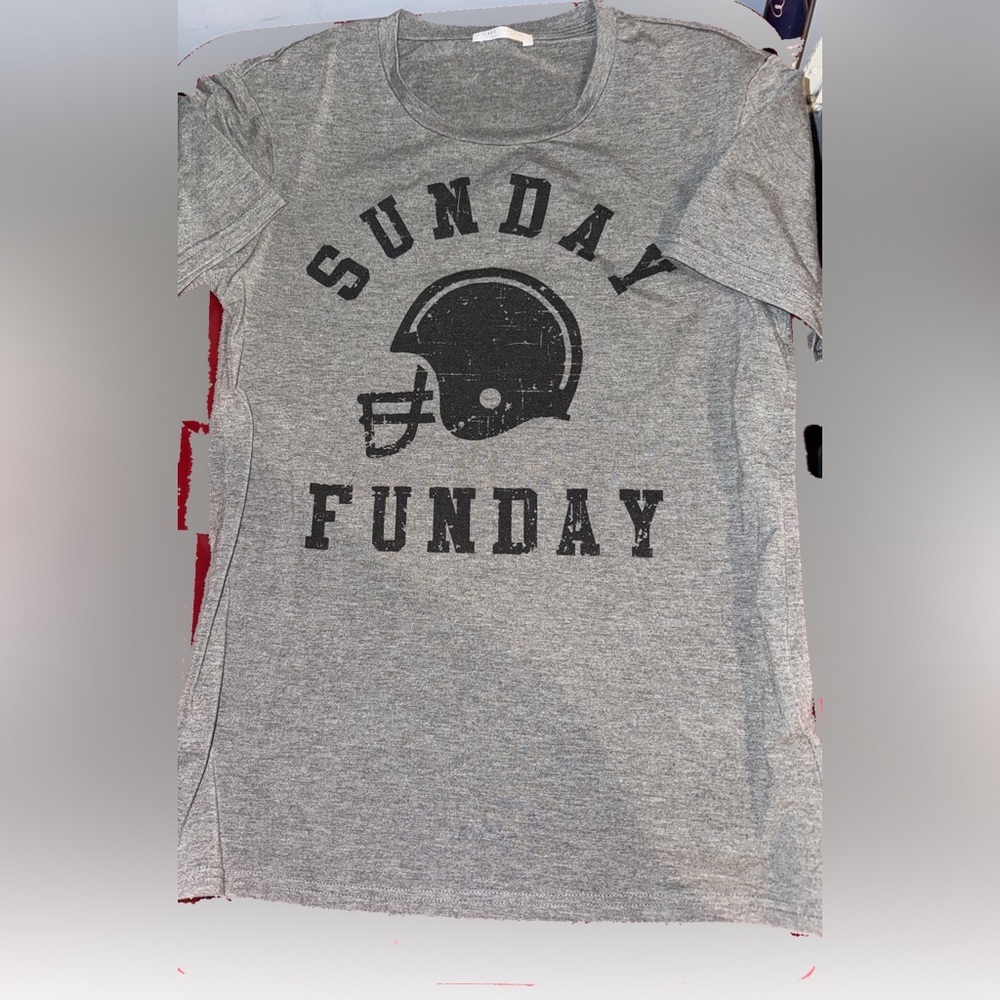 Sunday Funday Graphic Football Tee Gray Short Sleeve Casual Shirt